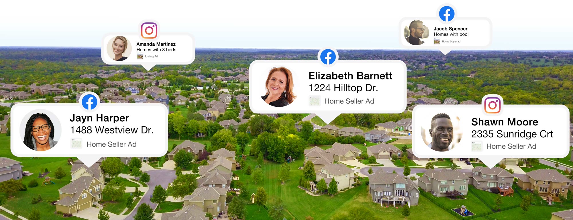 A neighbourhood with new home seller leads from Facebook and Instagram ads