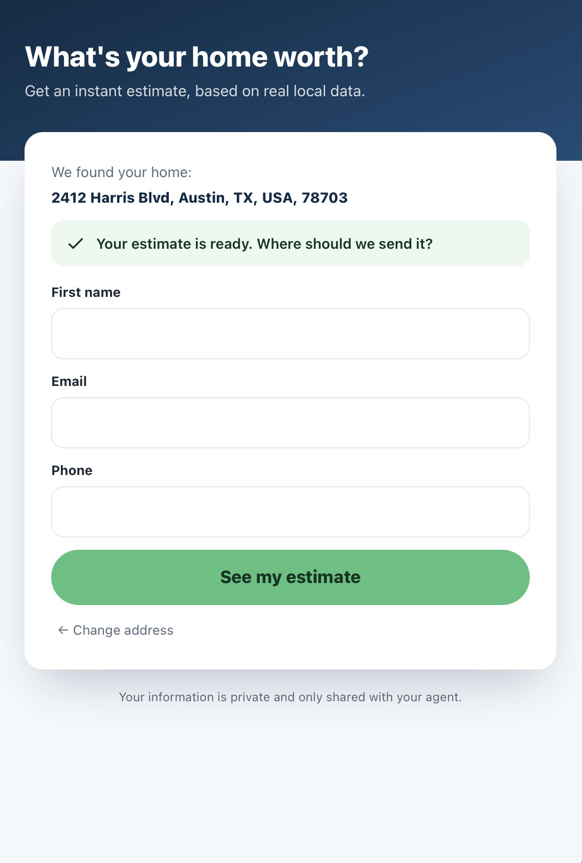 Home Value Request landing page by StreetText