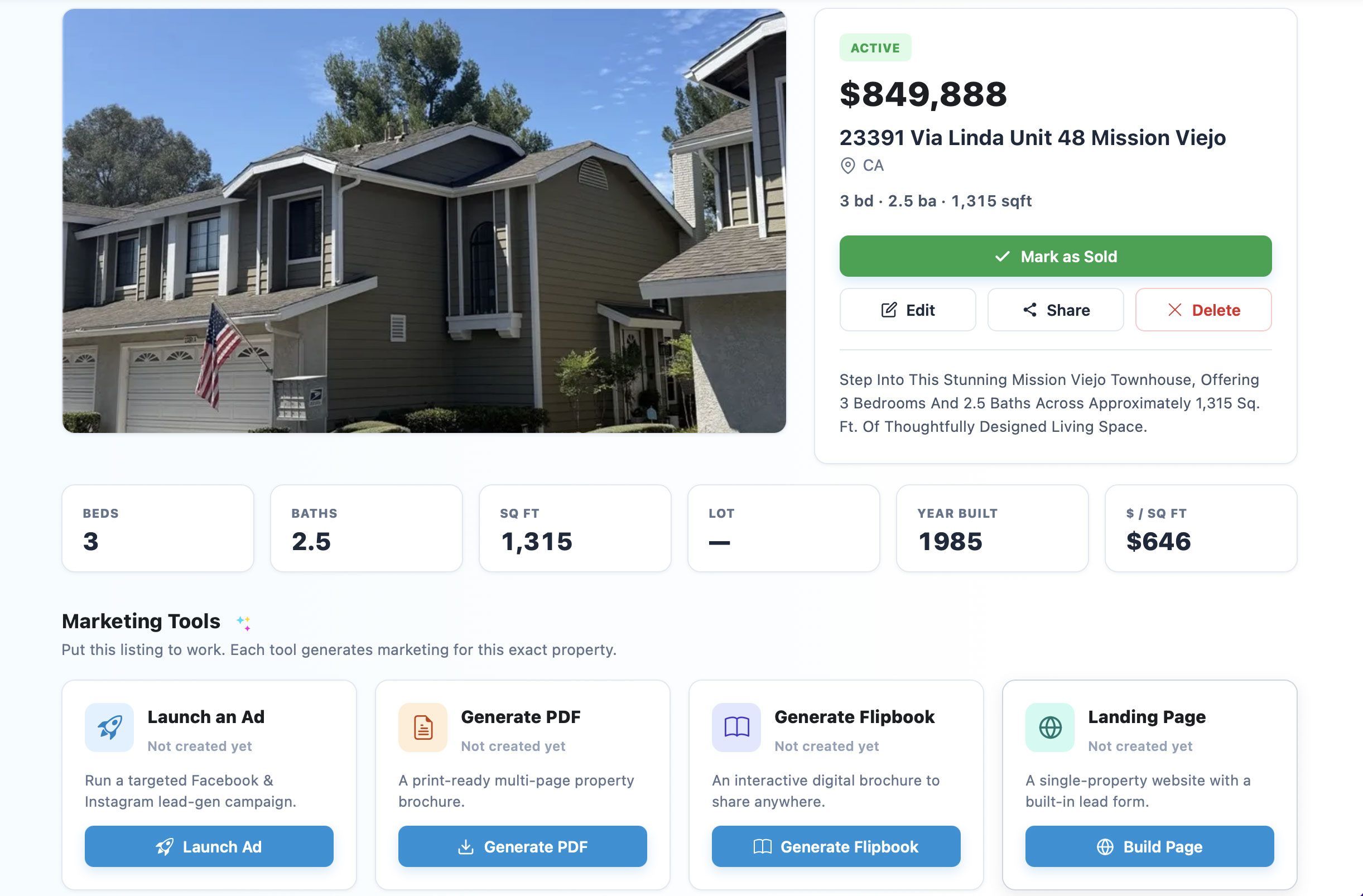 Property Hub: an ad-ready marketing page for a listing