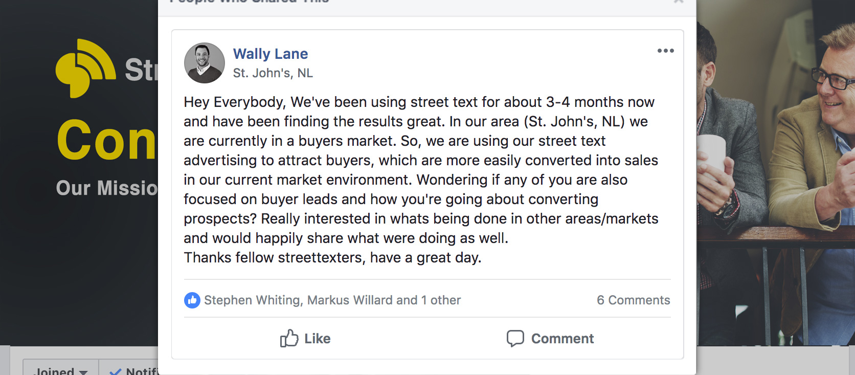 Wally Lane Facebook comment