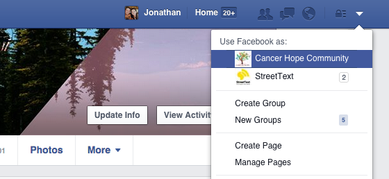 A screen shot of the drop down list on the top right navigation bar on Facebook