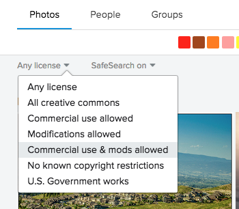 A screenshot of Flickr's license options