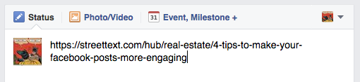 Screenshot example of URL post to Facebook