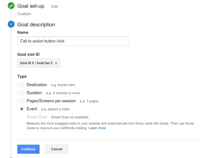 Google Analytics Goal Description