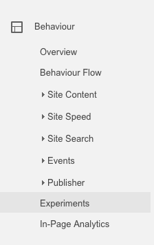 Google Analytics Experiments link