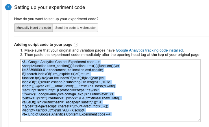 Google experiment code