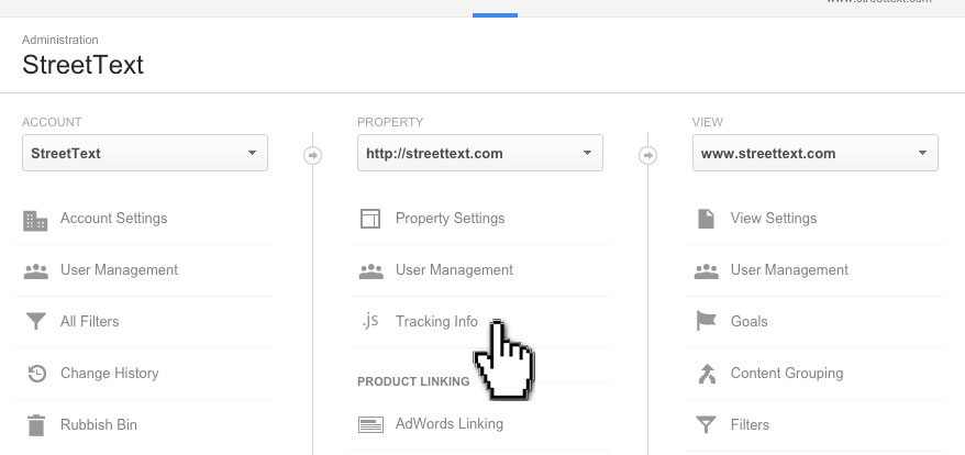 Google Analytics Tracking Info link