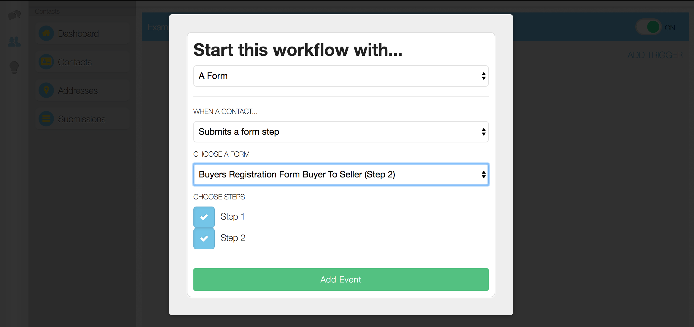 Pick your form's step for the workflow