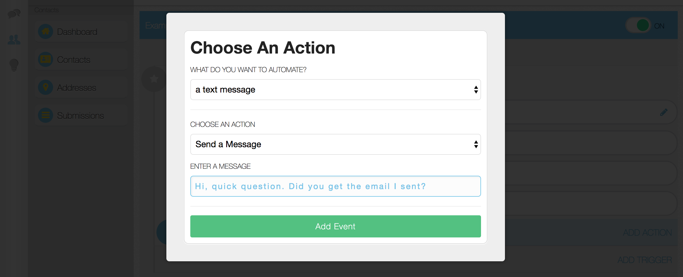 Text message workflow action