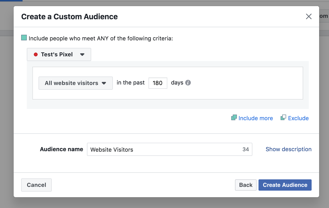 Create a Facebook audience settings