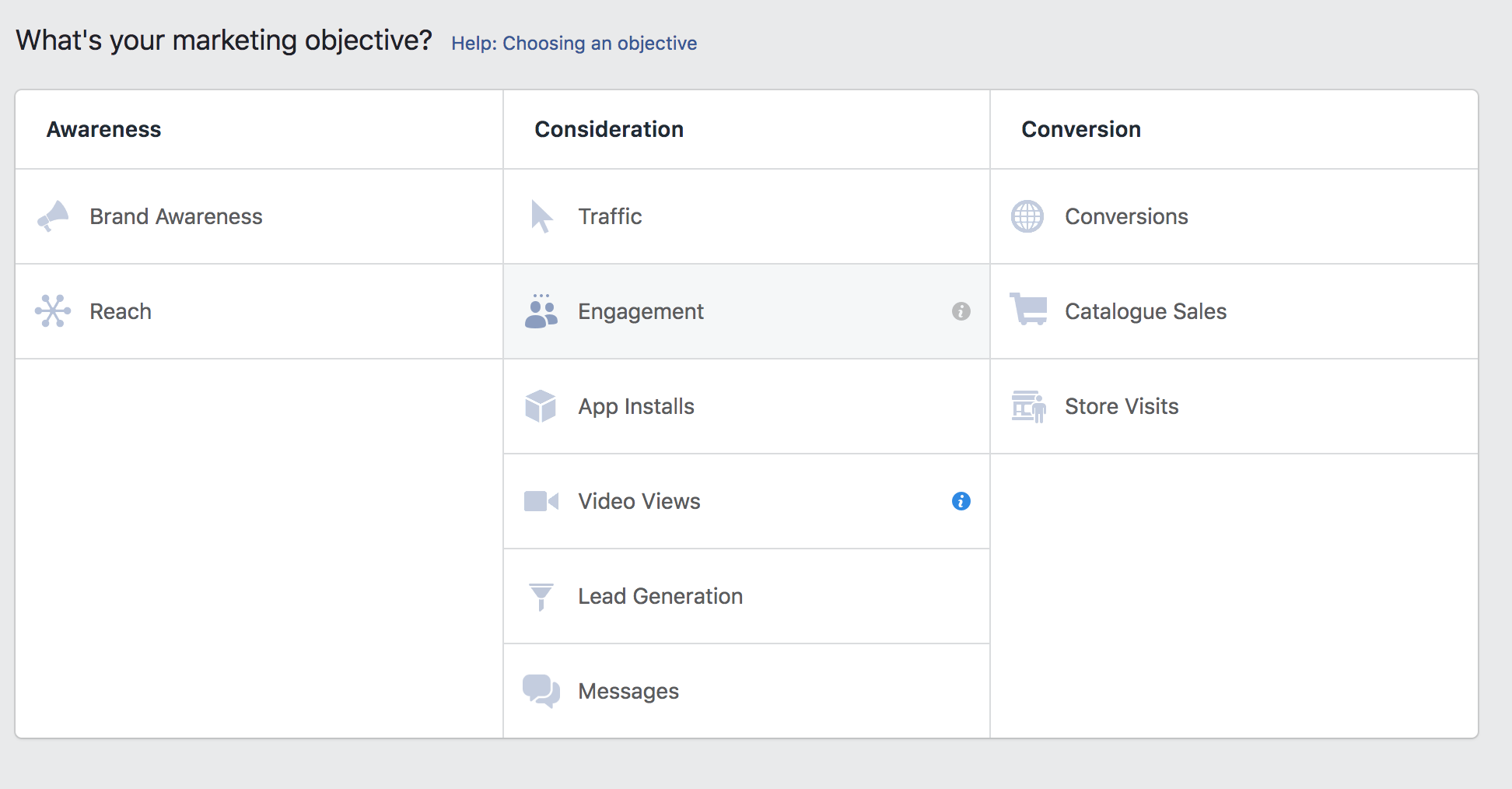 Picking a campaign objective on Facebook 